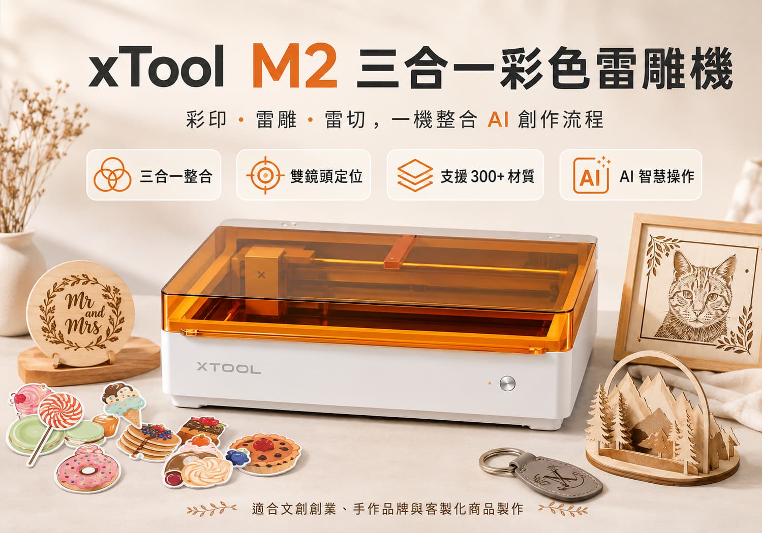xTool M2 三合一彩色雷雕機推薦｜彩印、雷雕、雷切一機完成
